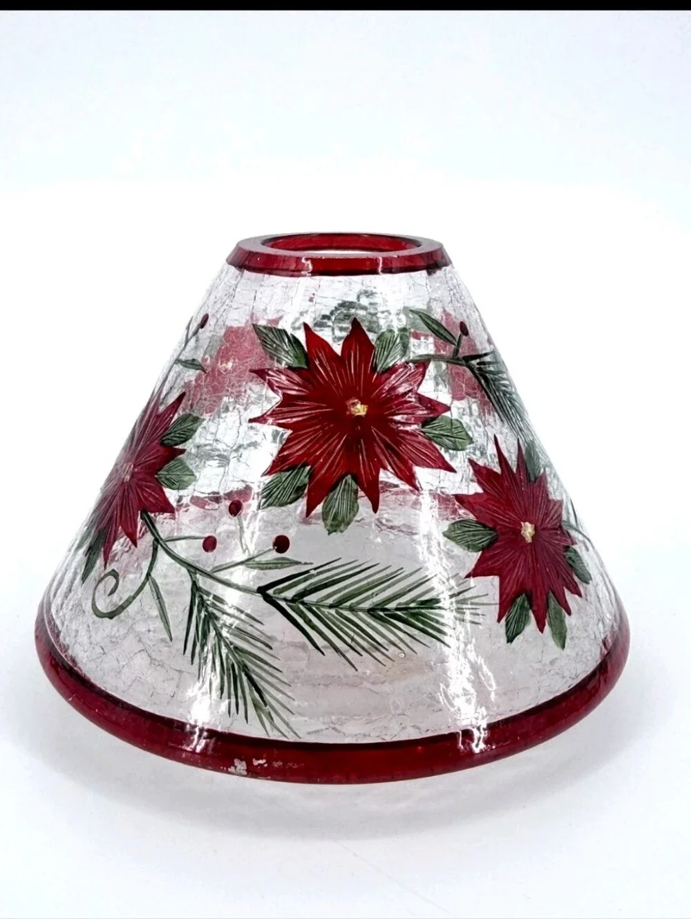 Yankee Candle Seasonal Christmas Poinsettia Crackle Glass Jar Shade Topper Rare
